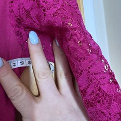 Me&Em Hot Pink V Neck Lace Sleeve A Line Dress Size 10 Wool Cotton Viscose