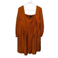 Banana Republic Burnt Orange Solid Square Neck Smocked Babydoll Mini Dress XL