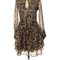 INTERMIX Chiffon Tilley Leopard Print Drop Waist Tie V Neck Flowing Dress Size S
