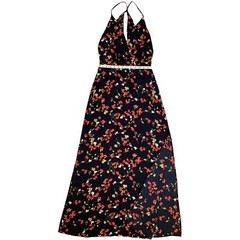LUSH Floral Maxi Sundress Black Small Strappy V-Neck Wrap Look Side Slit Long