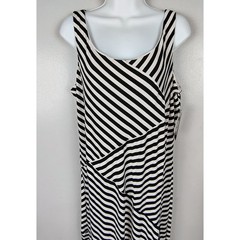 AGB Dress 18 Black Cream Striped Sleeveless Maxi Jersey Knit NWT nautical