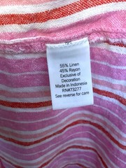 SO Goods for Life Pink Linen Blend Midi Dress XXL Smocked Tie Shoulder Stripe