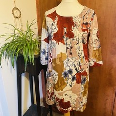 Braintree Dress Size Small Terracotta Brown Floral Design With Hemp Autumn Vgc