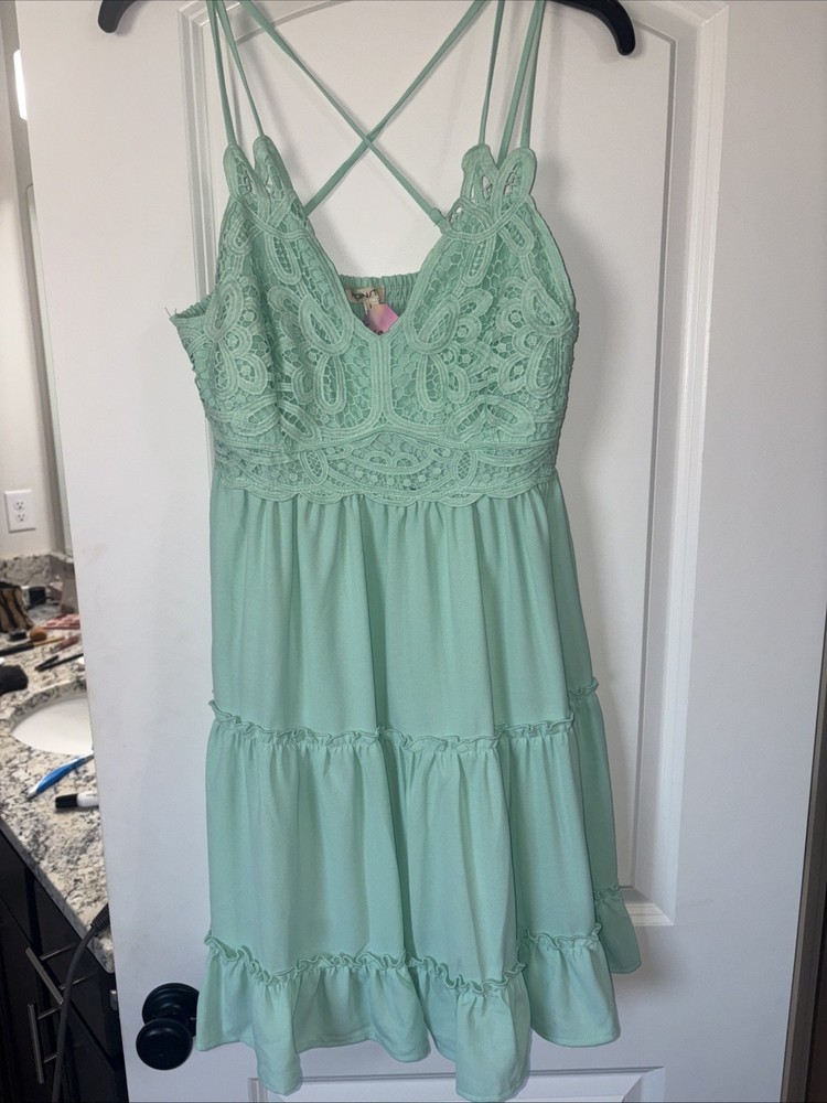 Main Strip Mint Color Spaghetti Strap Dress Sz Large Sundress Beach Vacation