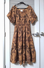 camel print bubble slev long maxi dress L