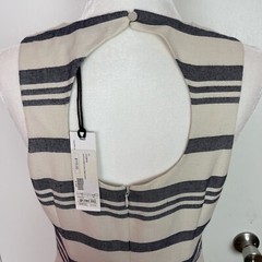 Cupcakes & Cashmere Size 10 Mini Shift Dress Ivory Navy Blue Striped Cut Out NEW