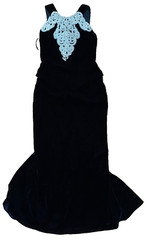 Jessica McClintock Black Velvet Faux Pearl Embellished Maxi Formal Dress 10 90&rsquo;s