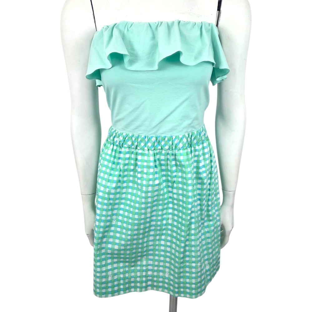 Lilly Pulitzer Strapless Ruffle Gingham Mini Dress Womens Medium Cottagecore