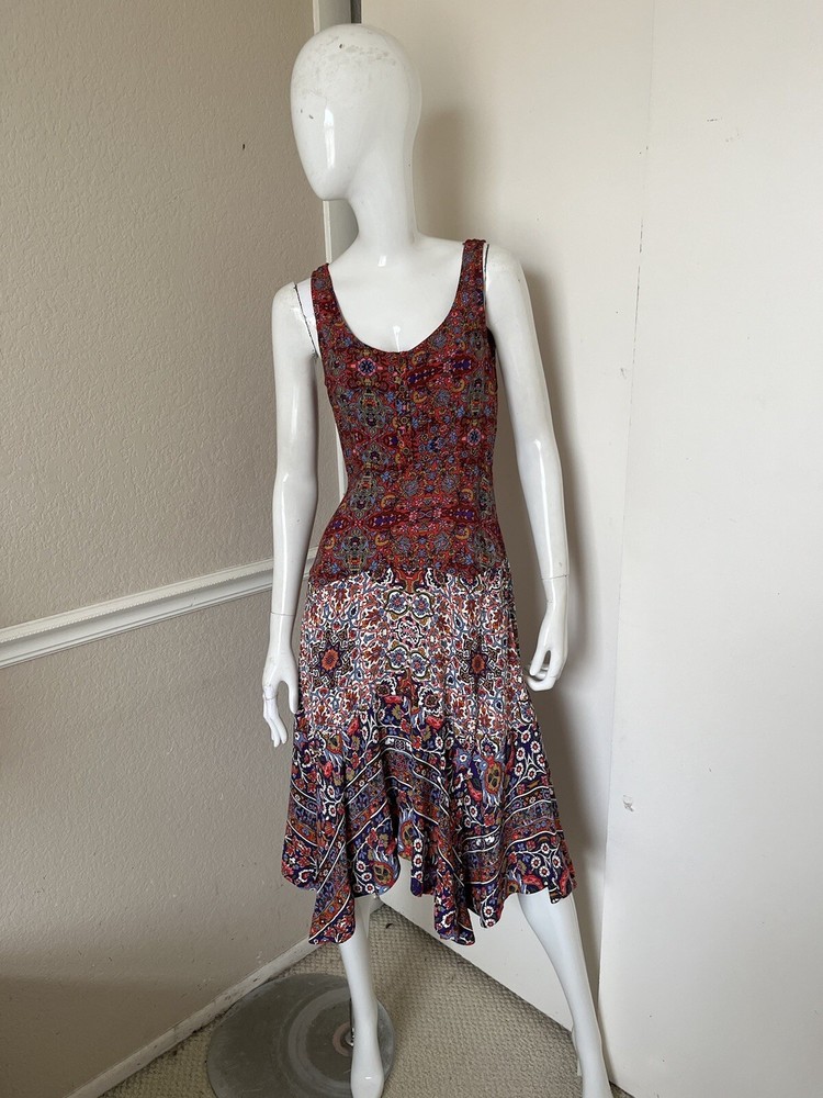 MAEVE BY ANTHROPOLOGIE NEW! Red/Pink Floral Mixed Media Fit n Flare Midi Dress
