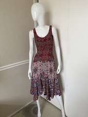 MAEVE BY ANTHROPOLOGIE NEW! Red/Pink Floral Mixed Media Fit n Flare Midi Dress