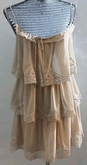 Alythea Women&rsquo;s Large Champagne Spaghetti Strap Knee Length Dress Ruffles