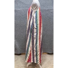 En Creme Linen Boho Geometric Pineapple Print Maxi Dress Multi Color Vacation MD