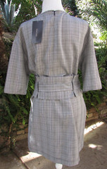 Zara Basic Collection Short Dolman Sleeve Mini Dress Gray Glen Plaid Belted Sz M