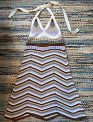 Pink Rose Brown Beige Lavender Stripe Knit Halter Tie V-Neck Sundress, S