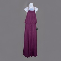 Lulus Halter Maxi Dress Women L Wine Drawstring Waist Slit 29” Formal Boho Fairy