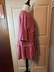 Scandal Free Spirit Hand Dyed Linen Tiered Babydoll Dress/Top M Italy Raspberry