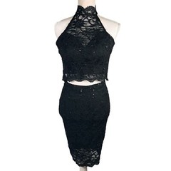 B. Darlin 2 Piece Set Black Lace Cropped Top Size 1/2 Skirt Size 3/4 Semi Formal