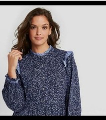 Universal Thread Long Sleeve A-Line Floral Midi Dress Navy Ruffle Button Small