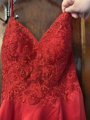 Blondie Nites by Stacy Sklar Red V-Neck Lace Bodice Lace-Up Long Gown 9