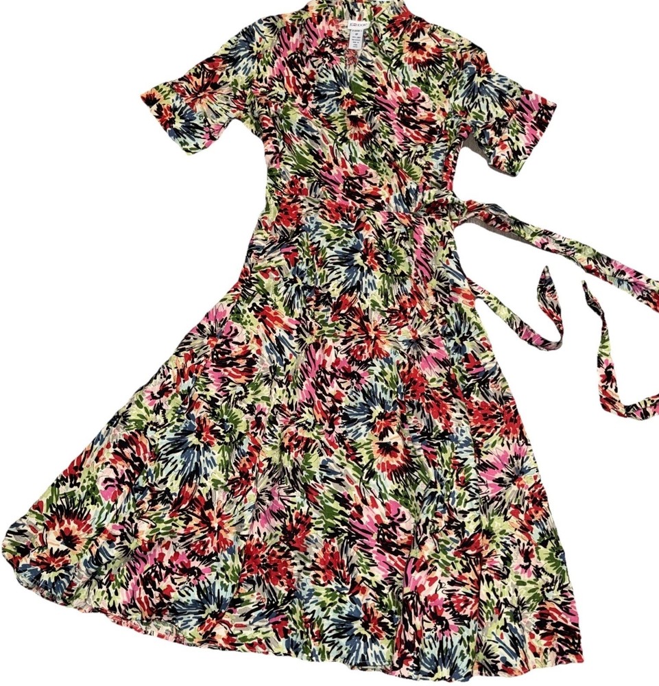 Vintage JG HOOK Maxi Shirt Dress Floral Watercolor 100% Linen Faux Wrap Size 6 P