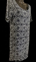 Michael Kors Navy White Geometric Jersey Shift Dress S Scoop Neck Short Sleeve
