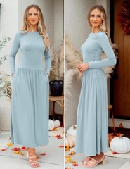 ZESICA Women&rsquo;s Medium Blue Long Sleeve Maxi Dress Knit Swing Pockets NWT New
