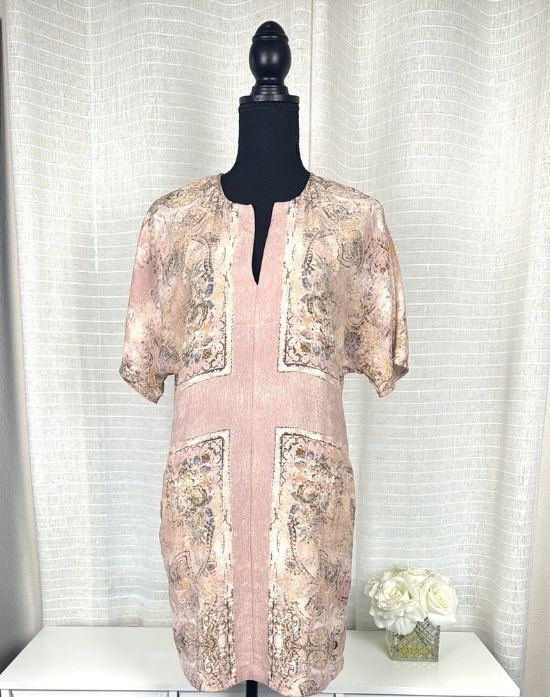 BCBMAXAZRIA Elegant Pink and Beige Patterned Dress, Size Xsmall