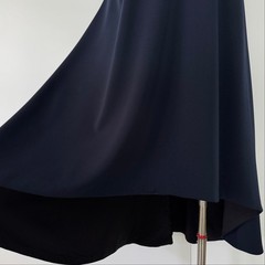 Camilyn Beth Feather Trim Crepe A-Line Shift Dress High-Low Hem Navy Blue 2