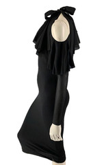 FUZZI Asymmetrical Cold-Shoulder Ruffle Midi Sheer Tulle Black Sheer Dress Small