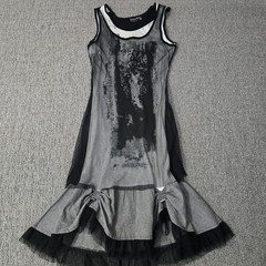 Tango Mango Mesh Overlay Dress Abstract Art Avant Garde Ruched Hem Goth Small