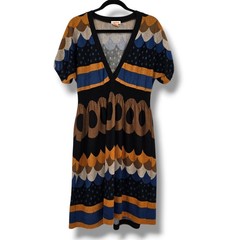 Lucca Women&rsquo;s V Neck Short Sleeve Dress Geometric Print Smocked Waist Medium