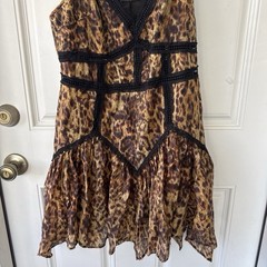 ALLSAINTS Zia Evia Brown Leopard V-Neck Chiffon Lined Mini Dress US 6