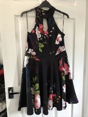 LADIES – Black Patterned Halter Neck Dress – SELECT – Size 16 – BX31