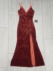 LULUS Immensely Glam Rust Red Velvet Backless Maxi Dress Slit
