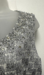 Jacques Vert UK14P silver metallic & white beaded sleeveless occasion wear dress