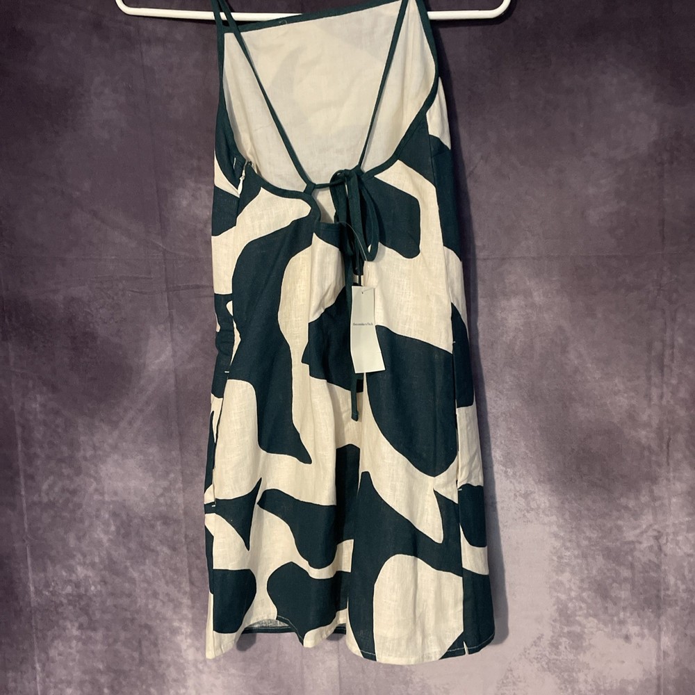 Abercrombie & Fitch Women’s Linen Abstract Green Beige Tie Back Dress XXS