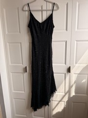 Vintage STENAY Black Beaded Silk Dress Y2K Asymmetrical Hem Fairy Whimsigoth