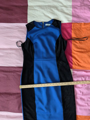 Calvin Klein Womens Size 10 Blue Black Colorblock Sheath Pencil Dress Career