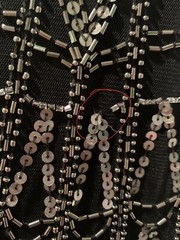 ROARING 20&rsquo;s Silver Sequins Beaded Flapper Dress Black Sheer Over Solid S Small