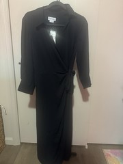 Calvin Klein Women’s Black Solid Wrap Dress Long Sleeve Collared, Size 10