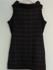 Ruti Black Plaid Dress M/L Draped Cowl Neck Midi Smocked Lagenlook Preppy