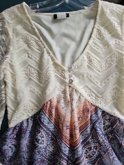 VENUS Women&rsquo;s Boho Lace Bell Sleeve Floral Mini Dress Cream Multi XS Lined