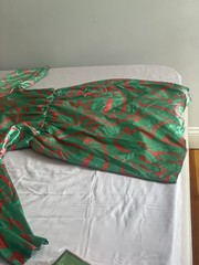 Women&rsquo;s Green Red Abstract Satin Collared Button Front Long T-Shirt Dress XL
