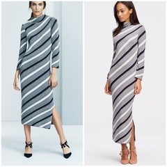 NWT ANN TAYLOR Size Small Navy White Striped Midi Sweater Dress Side Slit NEW