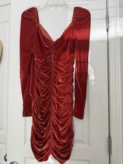 Minkpink orange velvet Long Sleeve mini dress with ruched detailing, size S