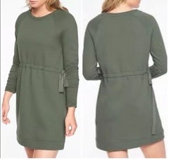 Athleta Studio Cinch Long Sleeve Womens Sweatshirt Dress-Olive Green Size XXS
