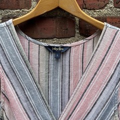 Indigo Rein Striped Dress Linen Blend L Large Green Pink Blue Blush Tan Grey