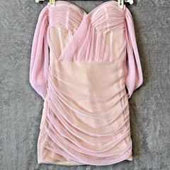 Bella Barnett Pink Women’s Mini Dress Ruched Size M Stretch Party Elegant Short
