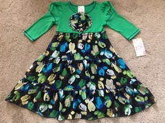 NWT Pink Vanilla Girls Green Floral Tier Dress Sz 6X, Big Floral Center Top