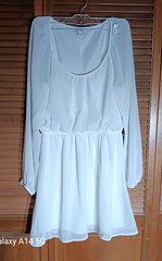 SPECKLESSA Dress Womens L White Chiffon Long Sleeve Lace Open Back 32×28